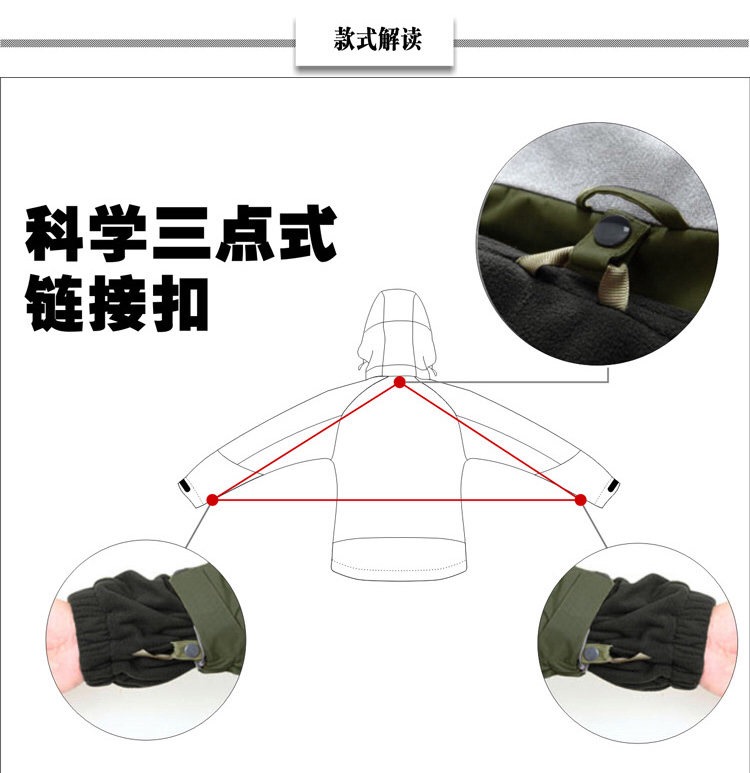 冲锋衣科学三点式链接扣